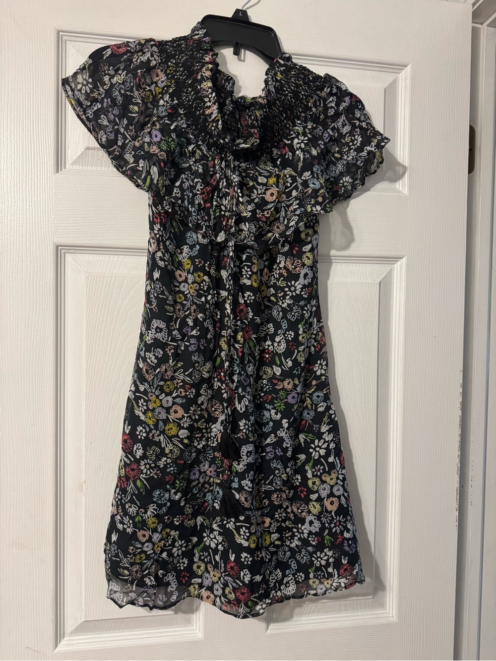 Womens Black Floral Ruffle Dress